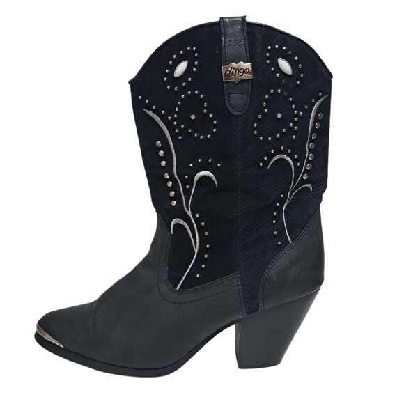 Dingo Ava Embroidered Studs Western Moto Boho Goth Leather Boots Size 9 Black - Picture 3 of 15
